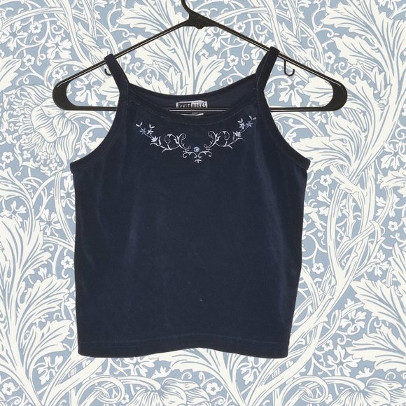Knitworks Kids Deep Blue Tank Top with Vine Embroidery, Size Large - Picture 1 of 2